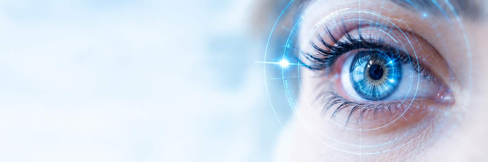 Illustration of an eye with a blue digital pattern